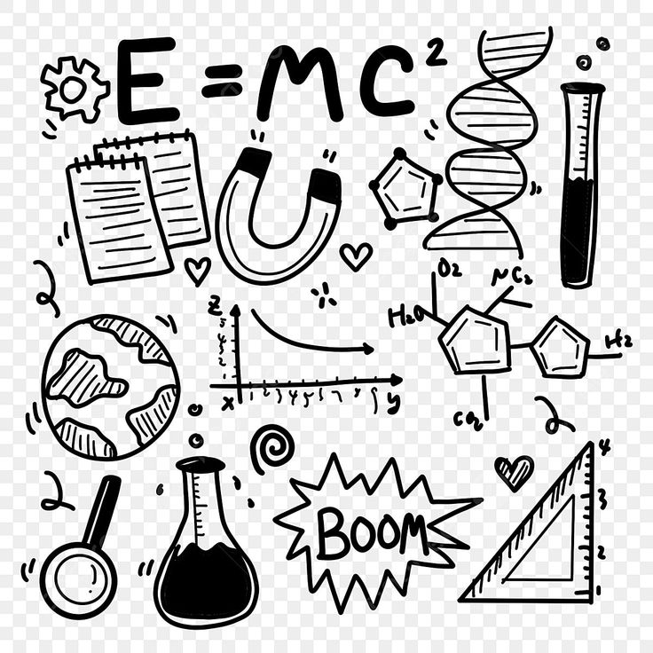 an image of science doodles with the word e = mc on it, and some writing