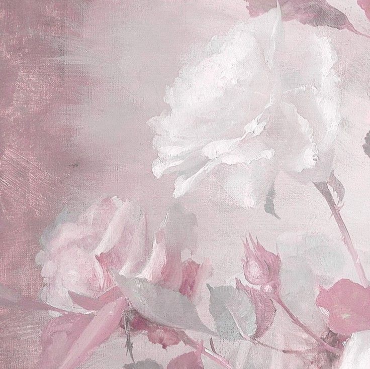 a painting of pink and white flowers on a gray background