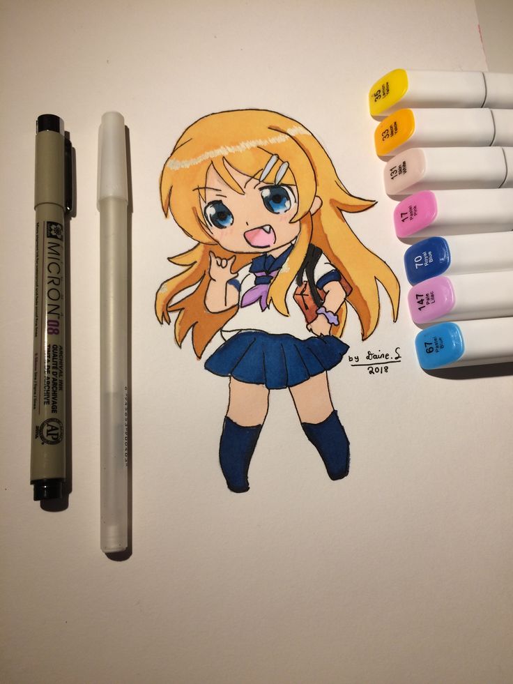 I drew kirino with her cute little chibi face using touch markers😊 I really recommend you try it out because it was so much fun😁 Marker Drawing Anime, Touch Markers Art, Ohuhu Markers Art Anime, Touch Markers Drawing Anime, Touch Markers Drawing, Anime Alcohol Markers, Touch Cool Markers Art, Kawaii Copic Marker Art, Pen Doodles