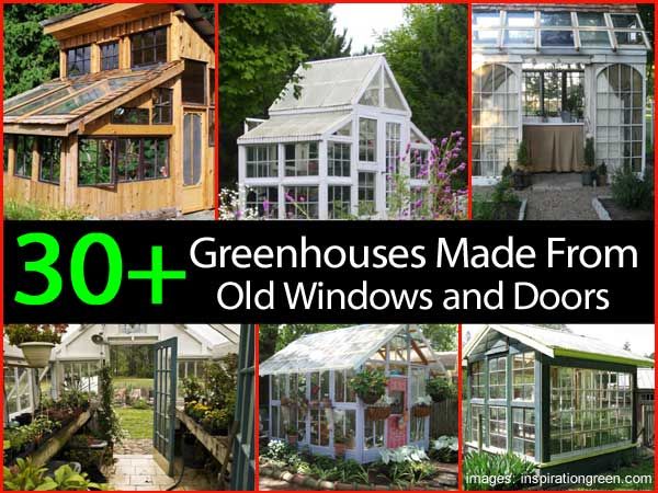 the book cover for 30 greenhouses made from old windows and doors is shown in black