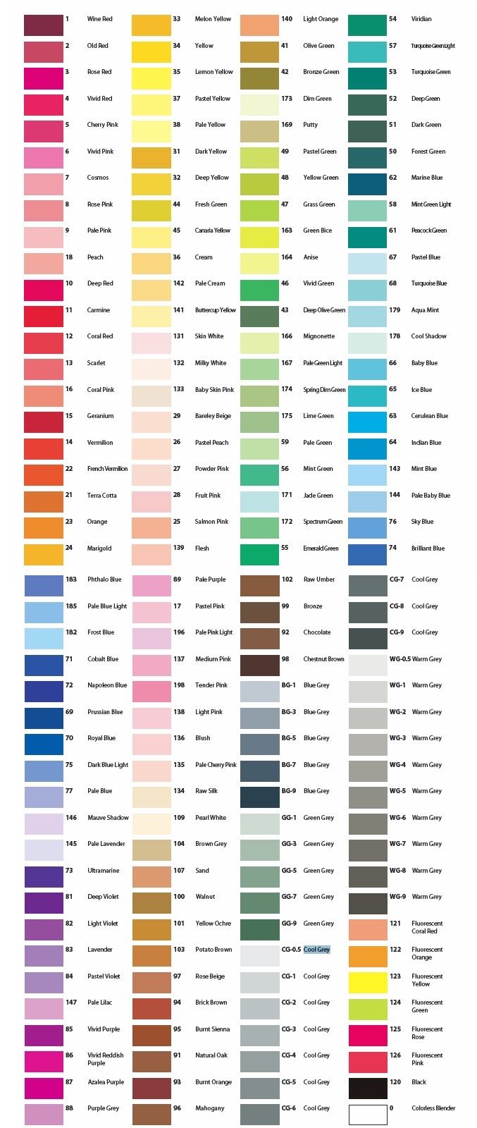 the color chart for all different colors in this page is an excellent way to describe what they