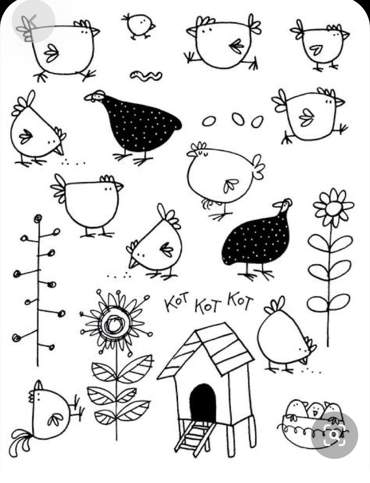 an image of chickens and flowers on a white background with the words happy easter written in black