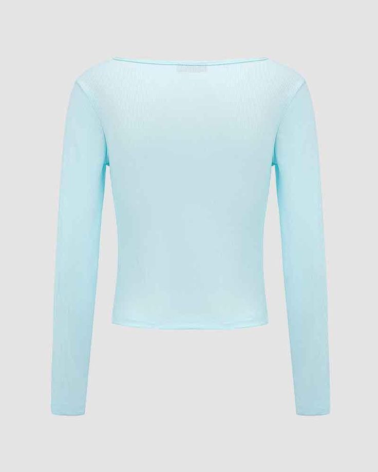 Details: Long-sleeve ribbed top with lace designTop Length: NormalSleeve Length: Long SleevesMaterials:95% Polyester + 5% Spandex Fitted Blue Long Sleeve Top For Spring, Ribbed High Stretch Scoop Neck Top, High Stretch Ribbed Scoop Neck Top, Blue Long Sleeve Ribbed Top, Blue Ribbed Scoop Neck Top, Light Blue Stretch Tops With Solid Color, Seamless Long Sleeve Summer Tops, Seamless Long Sleeve Tops For Summer, Fitted Seamless Blue Top