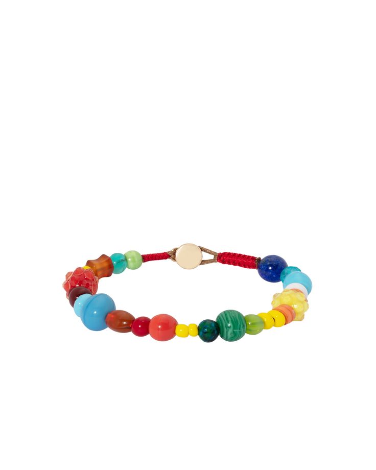 a multicolored beaded bracelet on a white background