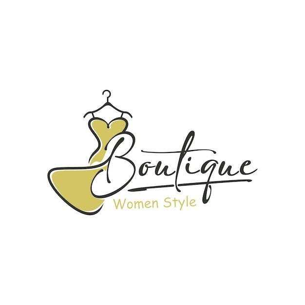 the logo for boutique women's style, featuring a dress on a hanger