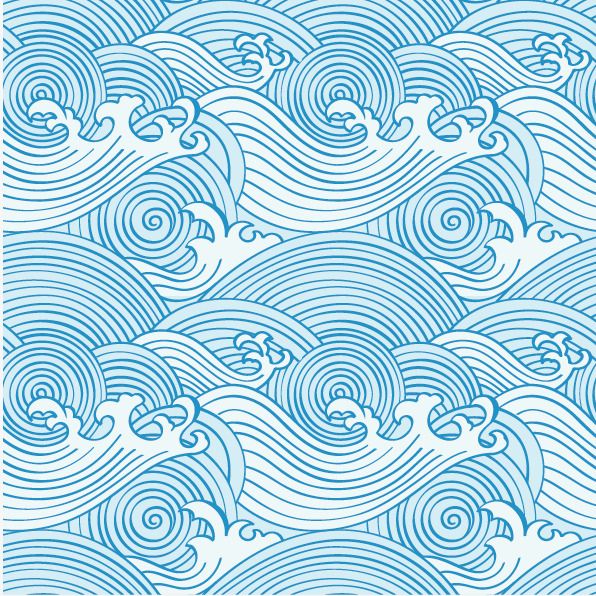 a blue and white pattern with waves on it