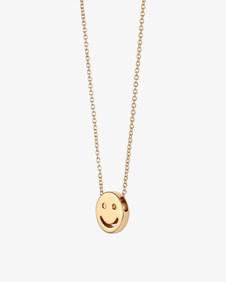 Made in 18K gold over brass Adjustable chain length from 16 to 18 inches; 40 + 2.5 + 2.5 cms Slider pendant diameter: 12 mm SKU: N1314 Smiley Face Necklace, Minimalist Smiley Face Jewelry For Everyday, Playful Smiley Face Jewelry For Everyday, Gold Smiley Face Necklace, Playful Gold Smiley Face Jewelry, Stethoscope Charms, Face Necklace, Pill Bottles, Bottle Box