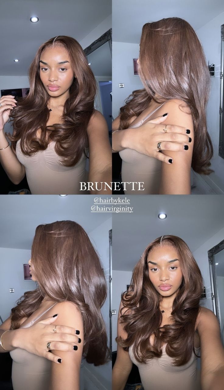 Beyonce Color Hair, Chocolate Colored Hair On Black Women, Brown Ombre Black Women, Light Brown Hair Sew In, Blueish Brown Hair, 4 Hair Color, Color 4 Hair On Black Women, Chestnut Brown Hair Color On Black Women, Dark Copper Brown Hair Balayage