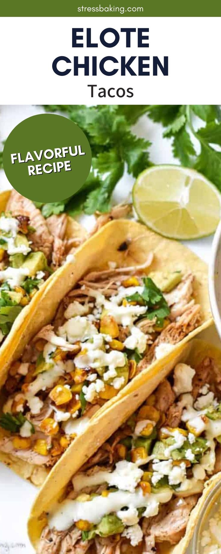 three tacos on a white plate with limes and cilantro in the background