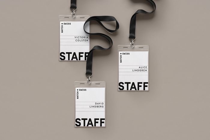 three tags that say staff and have black ribbon attached to them with the words staff on them