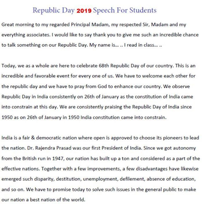 Republic-Day-2019-Speech-For-Students Paragraph On Republic Day, Republic Day Speech In English, 26 January Speech, Independence Day Speech In English, Essay On Republic Day, Republic Day Poem In Hindi, Happy Independence Day Indian, Republic Day Speech, 26 January Republic Day Song