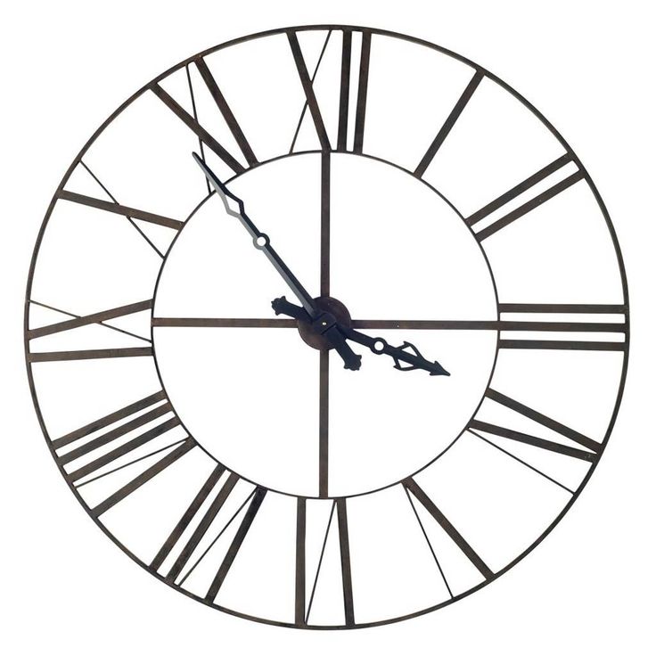 a large metal clock with roman numerals on it's face and hands