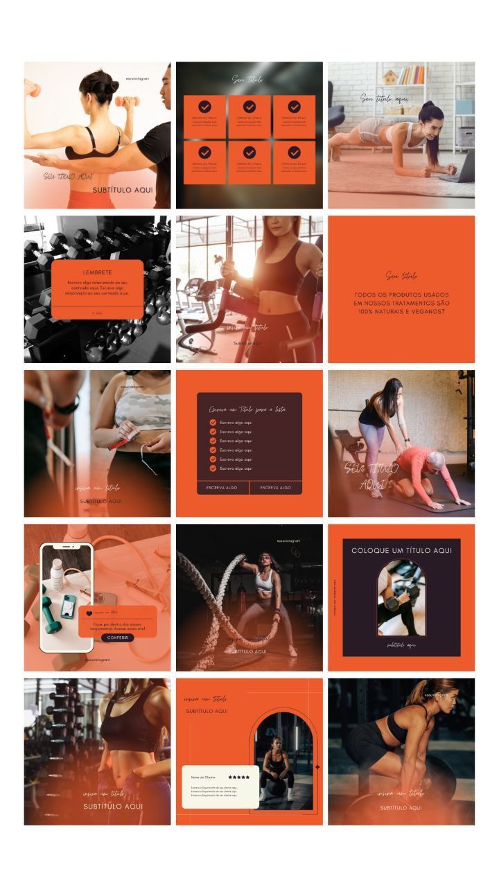 an orange and black collage with images of women doing yoga exercises in the background