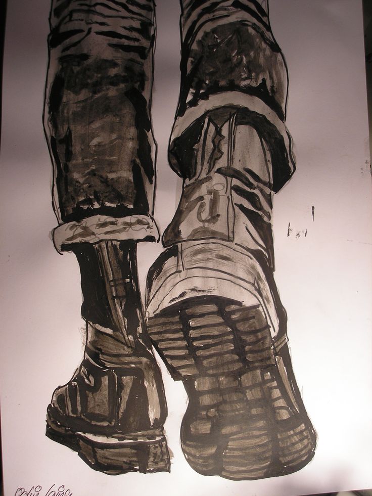 a drawing of someone's feet and boots