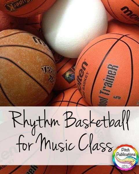 a pile of basketballs with the words, rhym basketball for music class