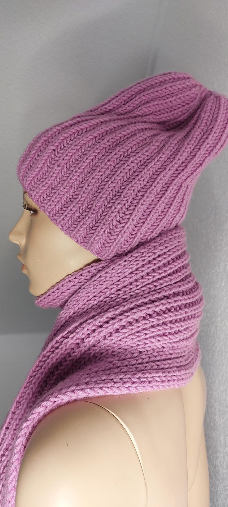 Winter hat with scarf Christmas gift, hand-knitted with love. Warm and cozy. Casual Winter Scarves In Wool, Winter Purple Knitting Pattern, Knitted Crochet Hat For Winter Gift, Hand Knitted Crochet Hat For Winter Gift, Winter Yarn Scarves One Size, Winter Crochet Knitted Hat Gift, Winter Knit Scarves In Acrylic Yarn, One Size Yarn Scarves For Winter, Winter Acrylic Knit Scarves