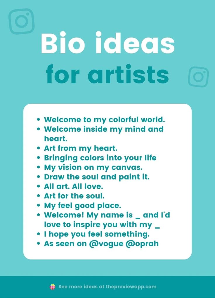 a poster with the words bio ideas for artists