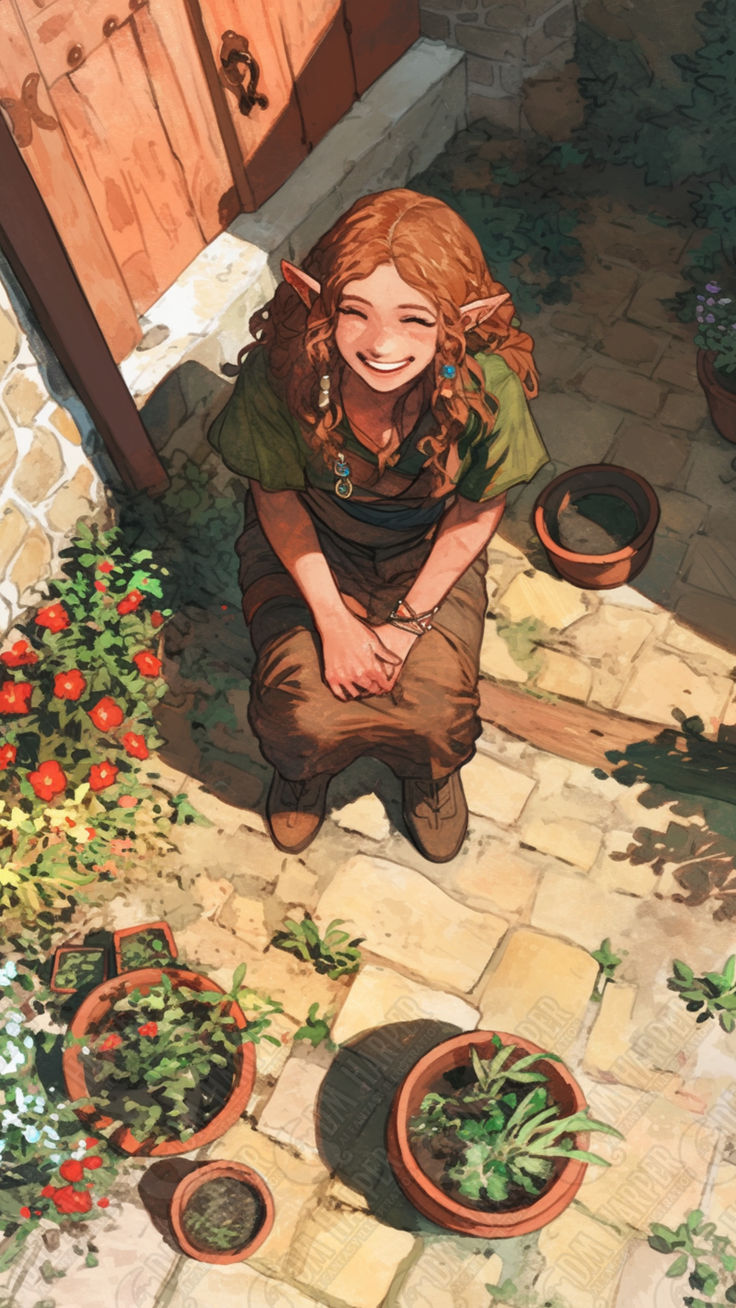 Taela Summerhawk, Halfling Apothecary & Herbalist, Mother of Four (Storm King's Thunder) Fantasy Herbalist, Herbalist Character Design, Dnd Costume, Halloween Dnd, Dnd Halfling, Storm Kings Thunder, Mother Of Four, Fantasy Ideas, Storm King