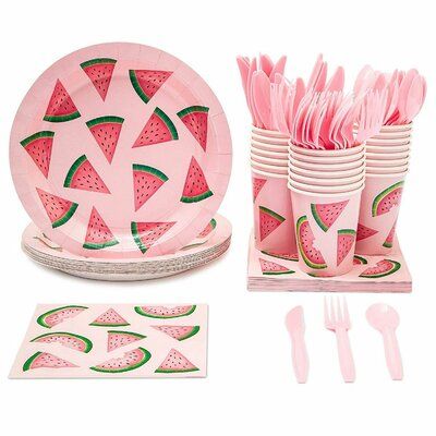 watermelon paper plates, forks and napkins