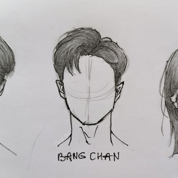 three different views of a man's head with the words bang chain written on it