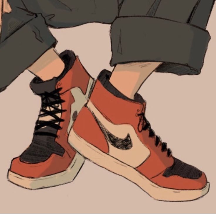 a drawing of a person's feet in sneakers