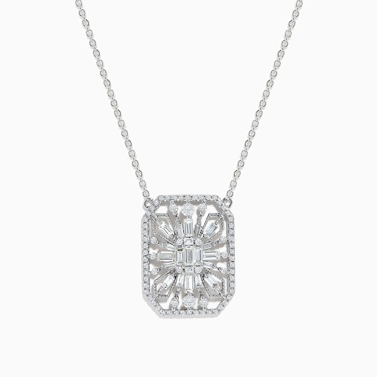 Effy Pave Classica 14K White Gold Diamond Necklace Luxury Evening Necklace With Baguette Diamonds, Luxury Evening Necklaces With Baguette Diamonds, Luxury Baguette Diamond Necklaces For Evening, Timeless 14k Gold Necklace For Evening, Formal White Gold Necklace With Baguette Diamonds, Evening White Gold Necklace With Polished Finish, Formal White Gold Necklaces With Baguette Diamonds, Baguette Cut Diamond Necklace For Evening, Elegant Platinum Necklace With Baguette Diamonds