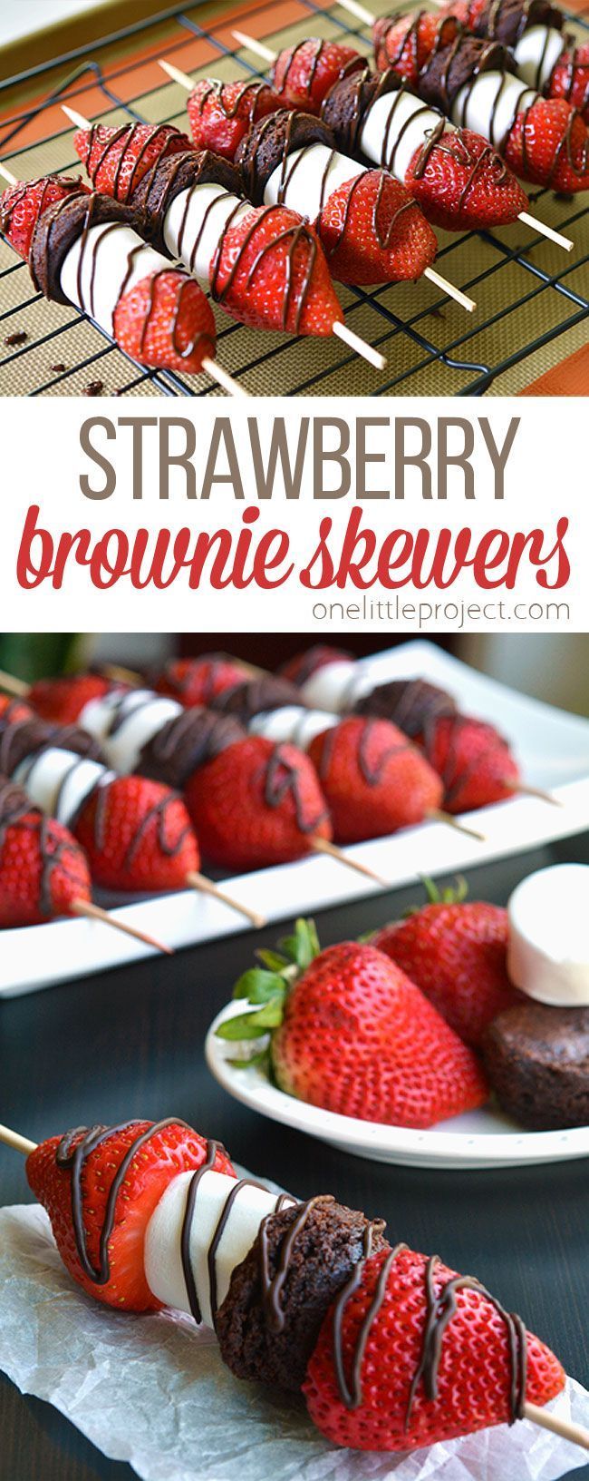 strawberry brownie skewers with chocolate covered strawberries