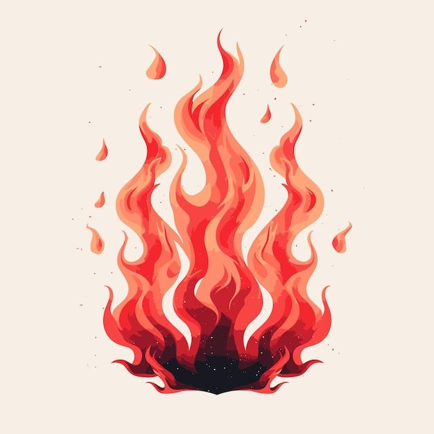 an orange and red fire with lots of flames coming out of the top, on a white background