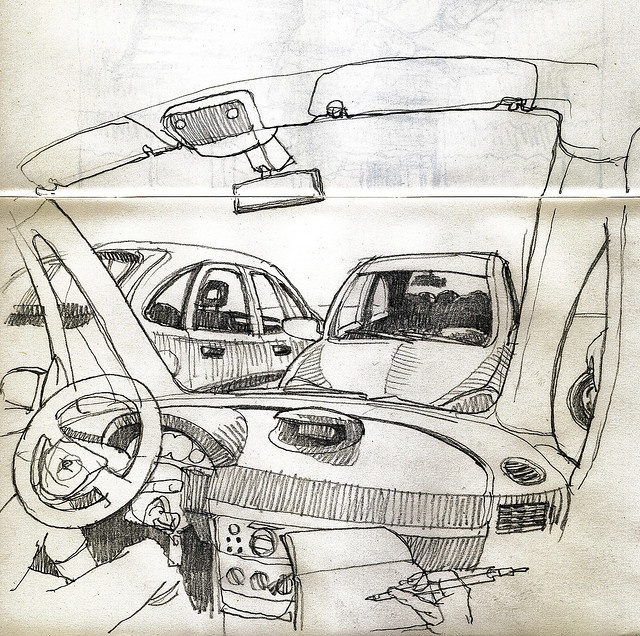 two drawings of cars are shown side by side