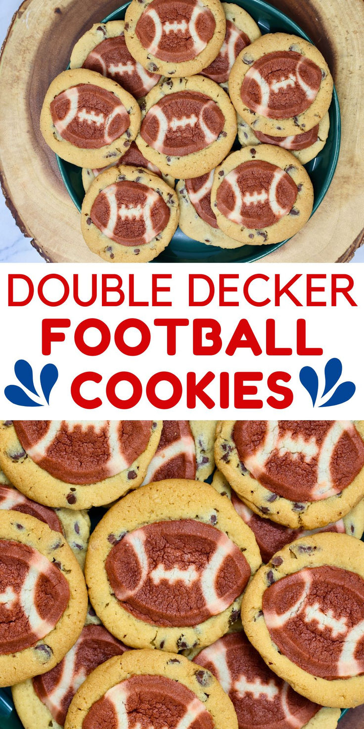 this is a collage of football cookies with the words double decker on top and bottom