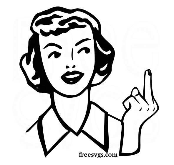 a black and white drawing of a woman pointing to the side with her finger up