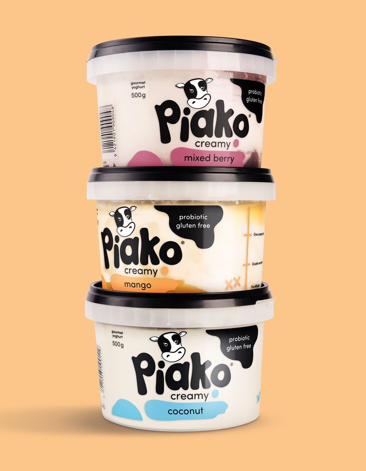 three ice creams stacked on top of each other in plastic containers with the words piako