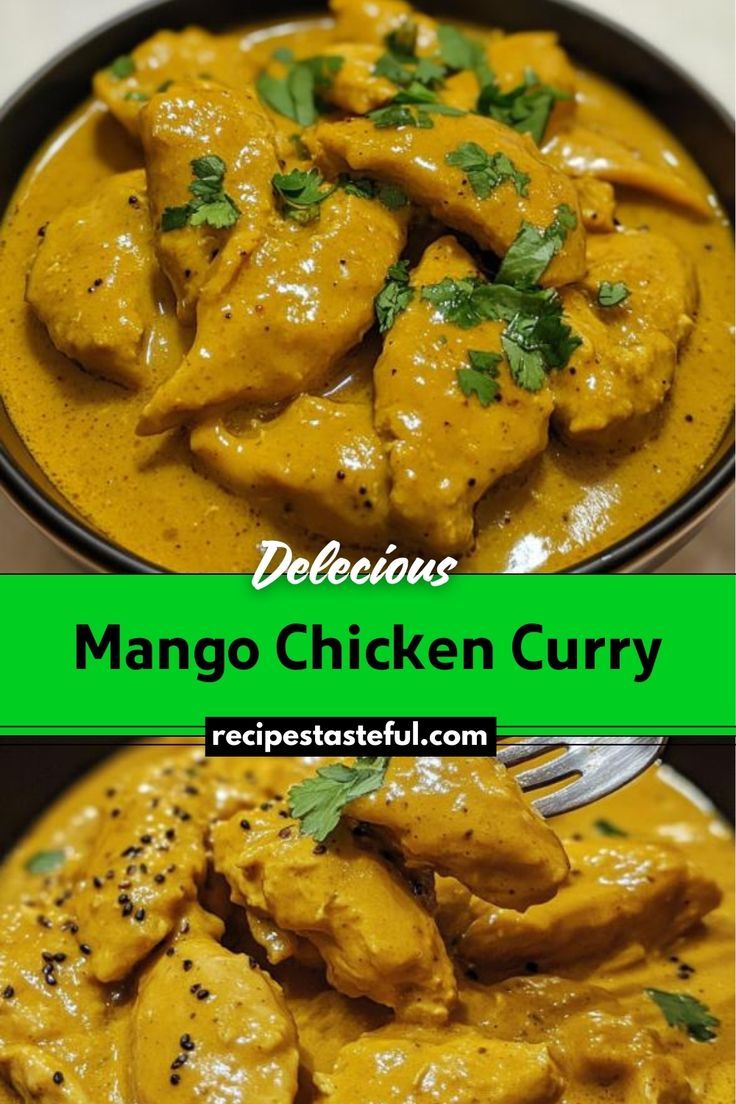 two pictures of chicken curry in a bowl