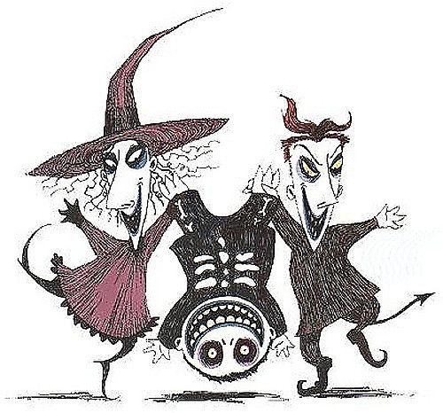 an image of three cartoon characters dressed in halloween costumes