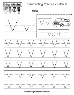 handwriting practice worksheet for kids with letter v and the word's name