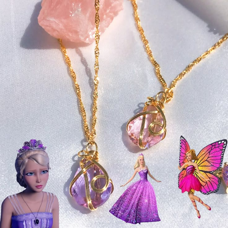 Barbie mariposa and fairy princess necklace #barbie #barbienecklace #barbiejewelry #barbiemariposa #mariposanecklace #mariposajewelry #fairynecklace #daintynecklace #aestheticnecklace #barbiecore #barbieaesthetic Barbie Mariposa Necklace, Barbie Mermaid Necklace, Barbie Jewelry Aesthetic, Barbie Jewelry From Movies, Barbie Jewellery, Necklace Barbie, Disney Princess Necklace, Barbie Necklace, Fantasy Crown