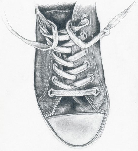 a drawing of a pair of shoes with laces tied to the shoelaces