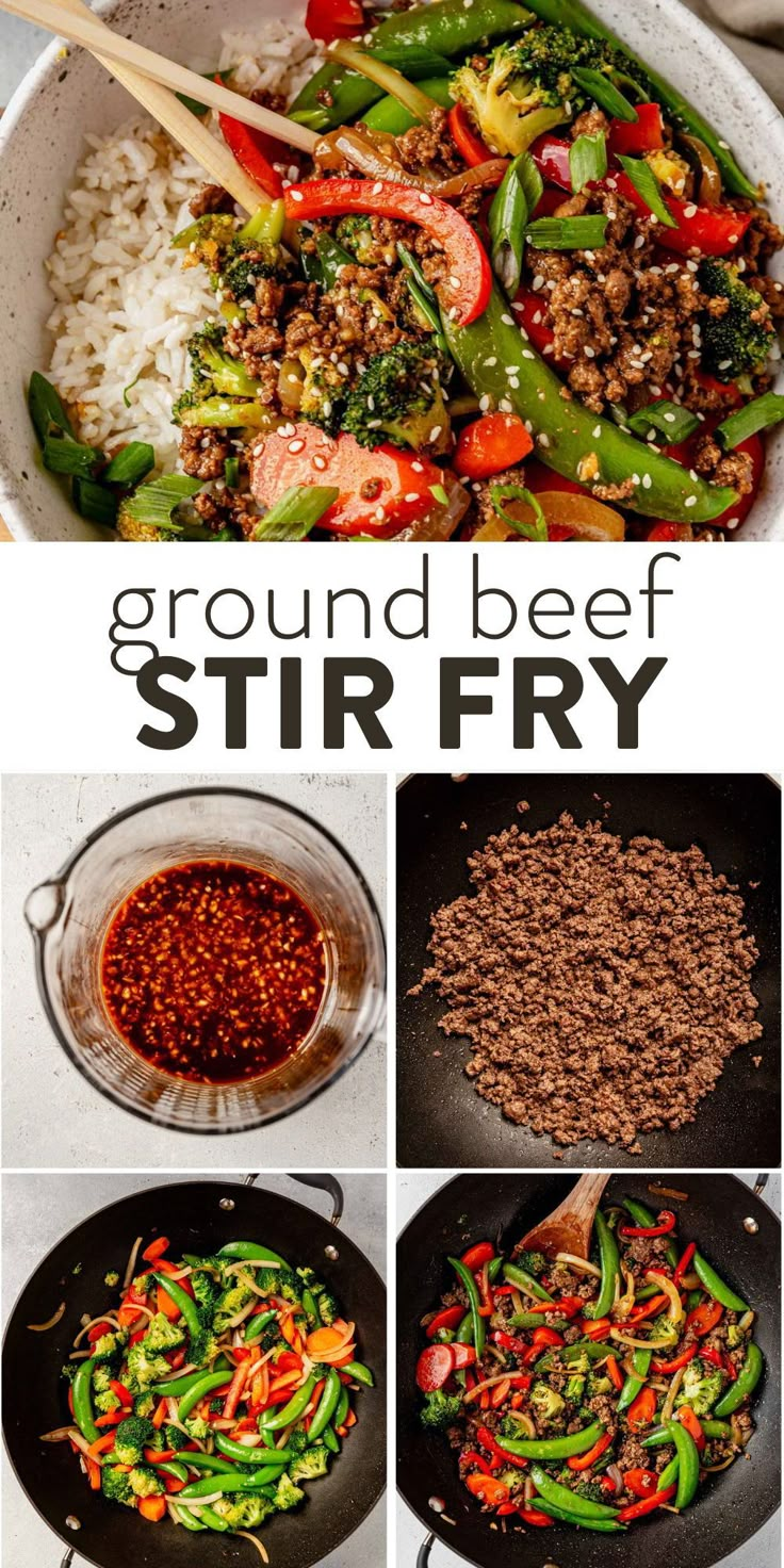 ground beef stir fry with vegetables and rice