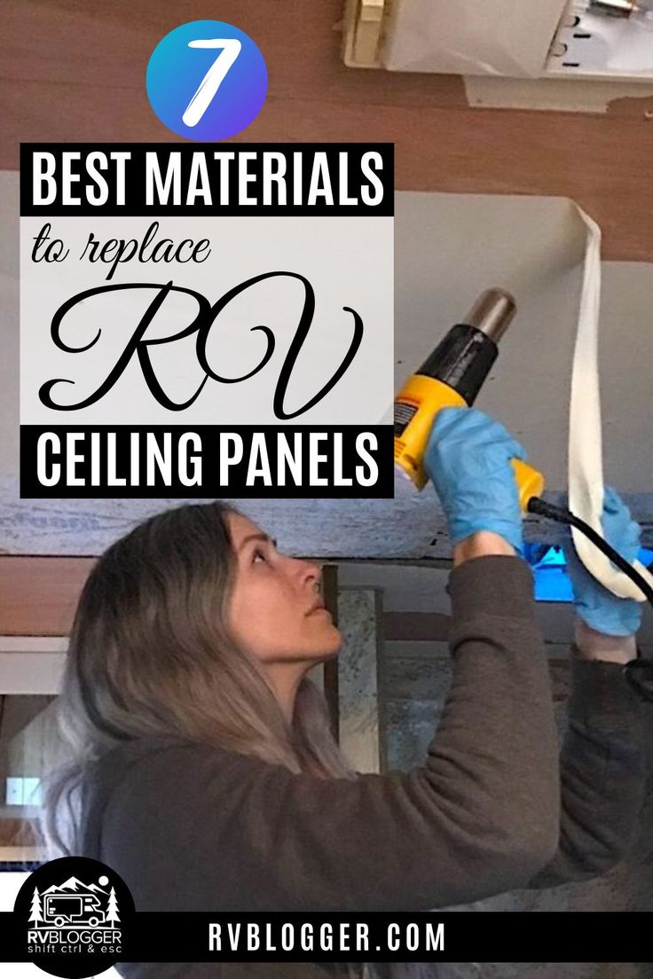 a woman is working on the ceiling in her house with text overlay that reads 7 best materials to replace roofing panels