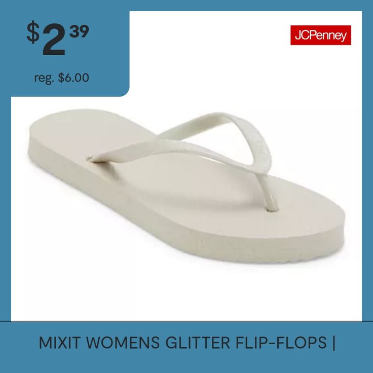 You'll love slipping into these ultra-comfy Mixit women's flip-flops to lighten up any summery look thanks to their glitter finish. Wear these slip-on flats with your favorite swimwear or casual-chic outfit.Closure Type: Slip-OnShoe Heel Height: 1/2 InchUpper/Outer Base Material: 100% PvcSole Material Content: 100% PolyethyleneToe Type: Open Toe, Round ToeHeel Style: Flat HeelCountry of Origin: Imported Glitter Flip Flops, Chic Outfit, Flip Flop Sandals, Casual Chic, Open Toe, Clothing And Shoes, Flip Flops, Heel Height, Slip On