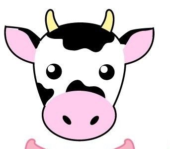 a cow with a pink bow tie on it's head