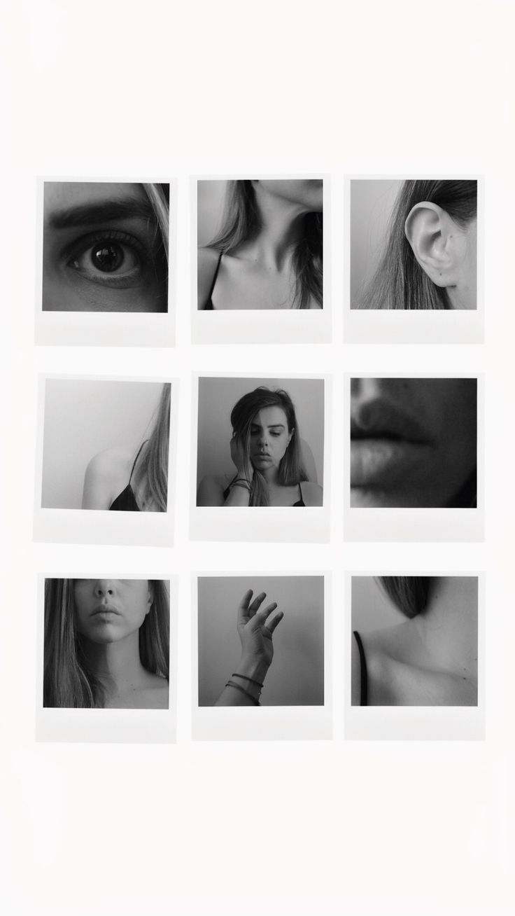 black and white photograph of woman's face with multiple images