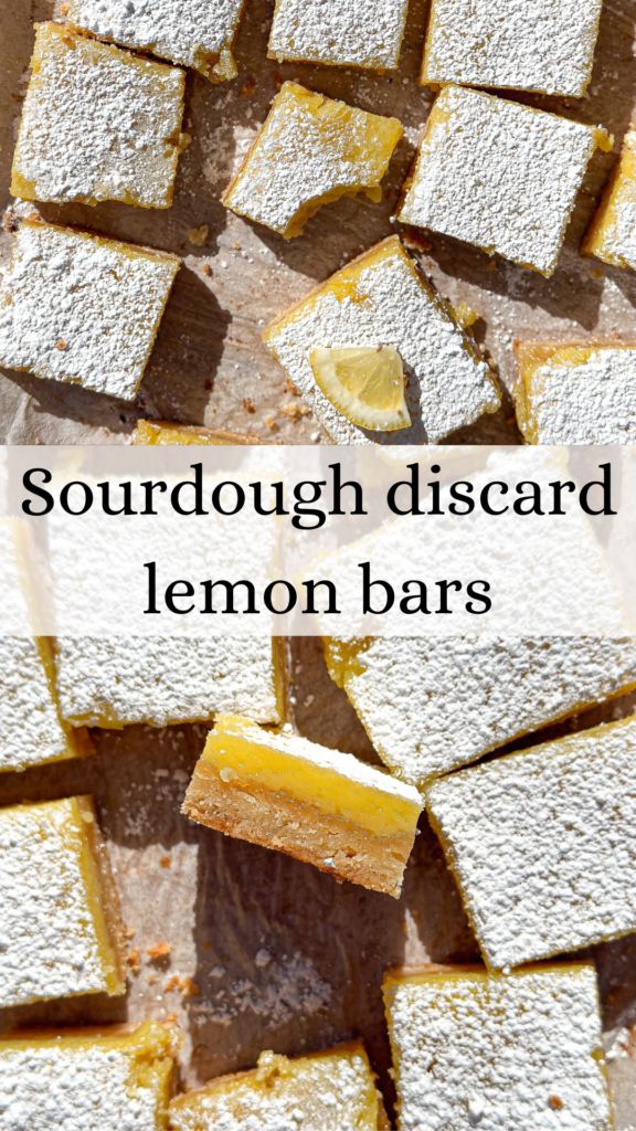 lemon bars are stacked on top of each other with the words sourdough disard