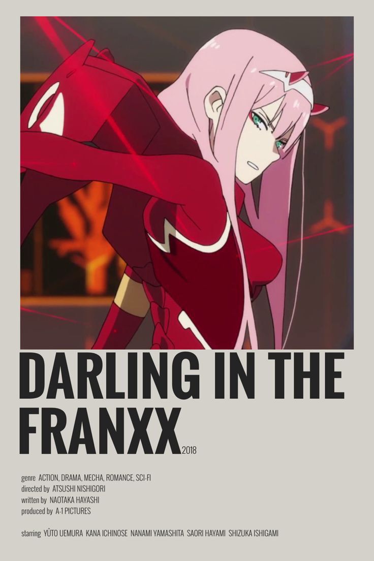 the poster for daring in the franyxx, which features an anime character with pink hair