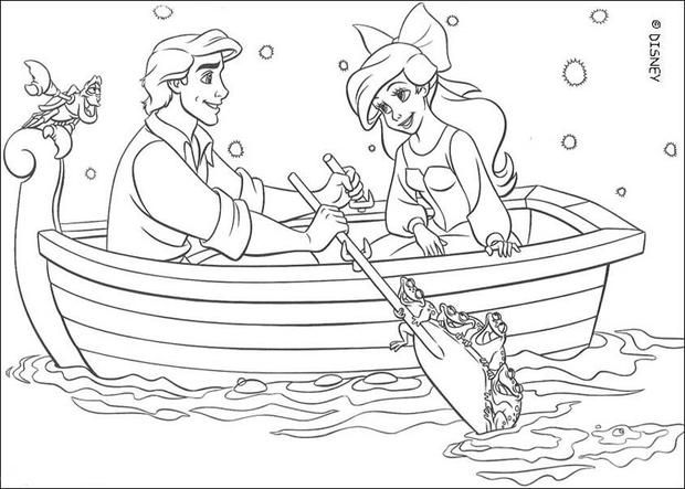 the little mermaid and prince are in a boat coloring pages for kids, disney princess coloring pages