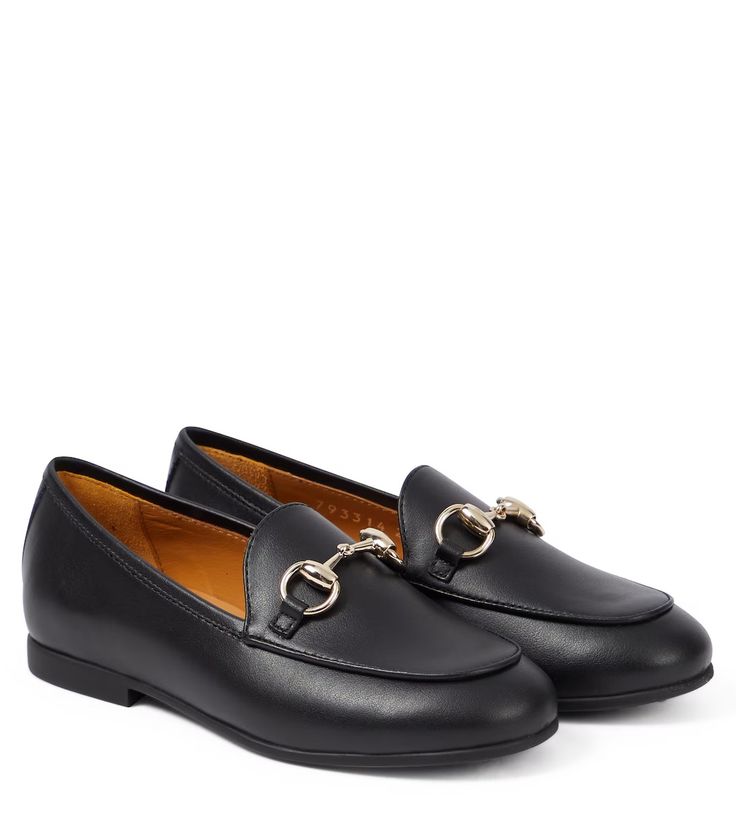 Horsebit leather loafers in black - Gucci Kids | Mytheresa Calf Leather Slip-on Loafers For Galas, Timeless Leather Slip-ons With Round Toe, Luxury Round Toe Loafers For Business, Luxury Business Loafers With Round Toe, Luxury Round Toe Business Loafers, Slip-on Calf Leather Loafers For Galas, Luxury Leather Sole Slip-ons For Work, Business Slip-ons With Flat Heel In Calf Leather, Luxury Slip-ons With Leather Sole For Work