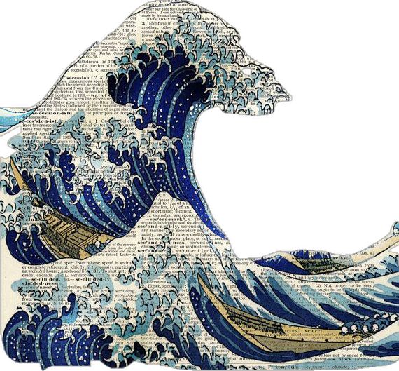 the great wave off kanishi is depicted in this book page art print by person