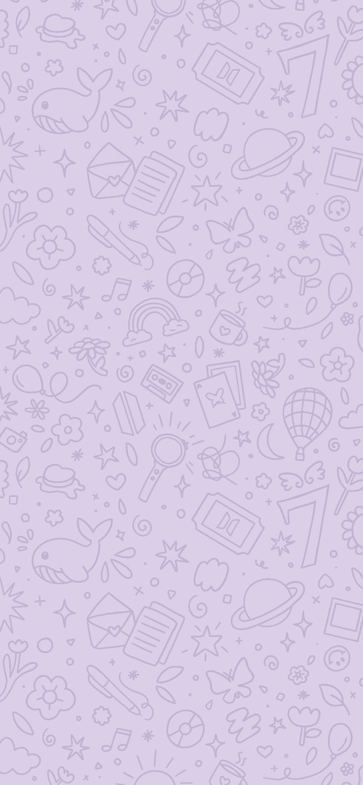 a purple wallpaper with various symbols and shapes on the surface, all in different colors