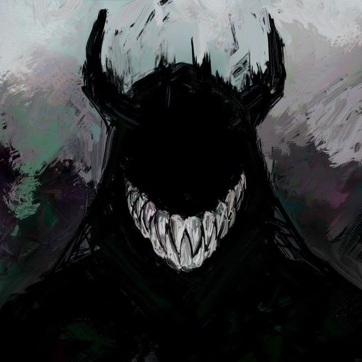 an abstract painting of a monster with sharp teeth