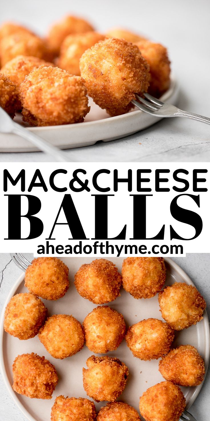 macaroni and cheese balls on a plate with the words macaroni and cheese balls above them